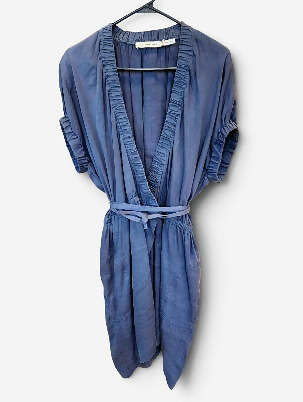 Isabel Marant Etoile Navy Blue Mini Wrap Linen Dress with Belt